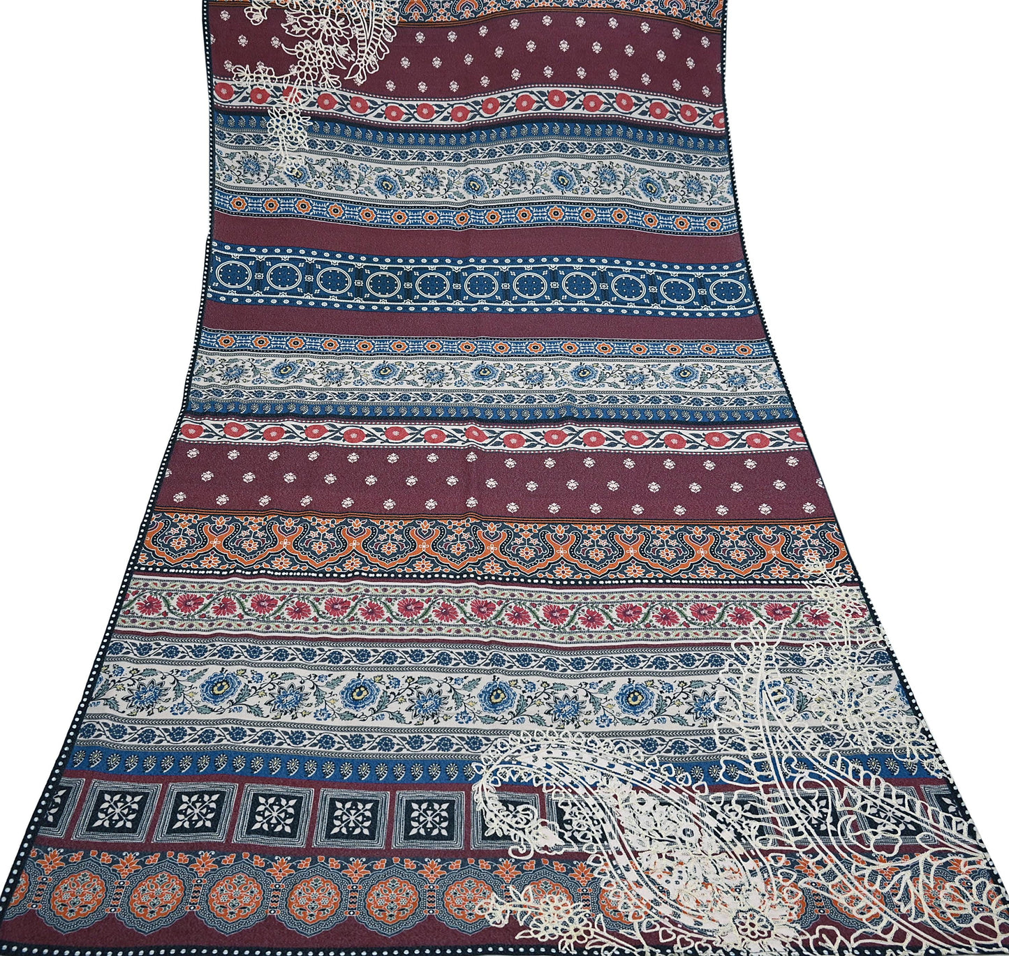 Indian Vintage Maroon Dupatta Long Stole Cotton Embroidered Kantha Scarves Veil Scarf Wrap