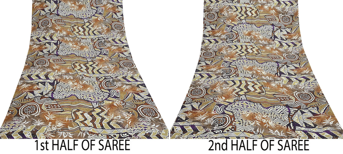 Indian Vintage Sari Pure Silk Printed Sarees 5yd Sewing Craft Fabric Dress Making Soft Quilting Crafting Upcycle Used Abstract