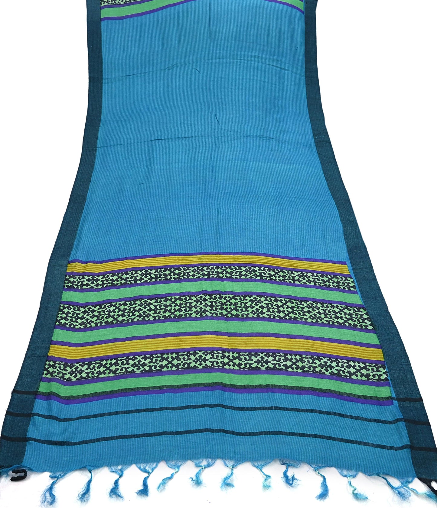Vintage Blue Stole Pure Wool Printed Dupatta Scarf Shawl Wrap Floral Long Winter Scarf for Women, Hijab, Christmas Gift