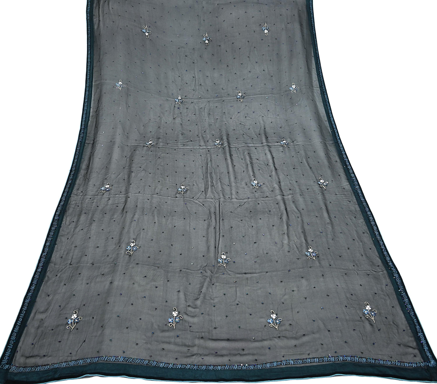 Indian Vintage Dupatta Black Pure Georgette silk Long Stole Embroidered Scarves Stole Veil Wrap