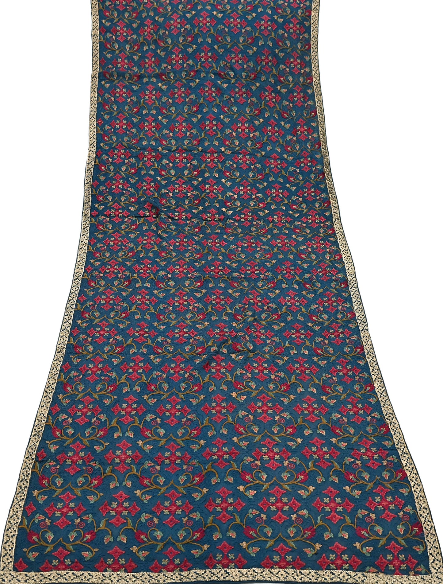 Indian Vintage Green Dupatta Pure silk Long Stole Hand Embroidered Scarves Floral Design Stole Veil Wrap