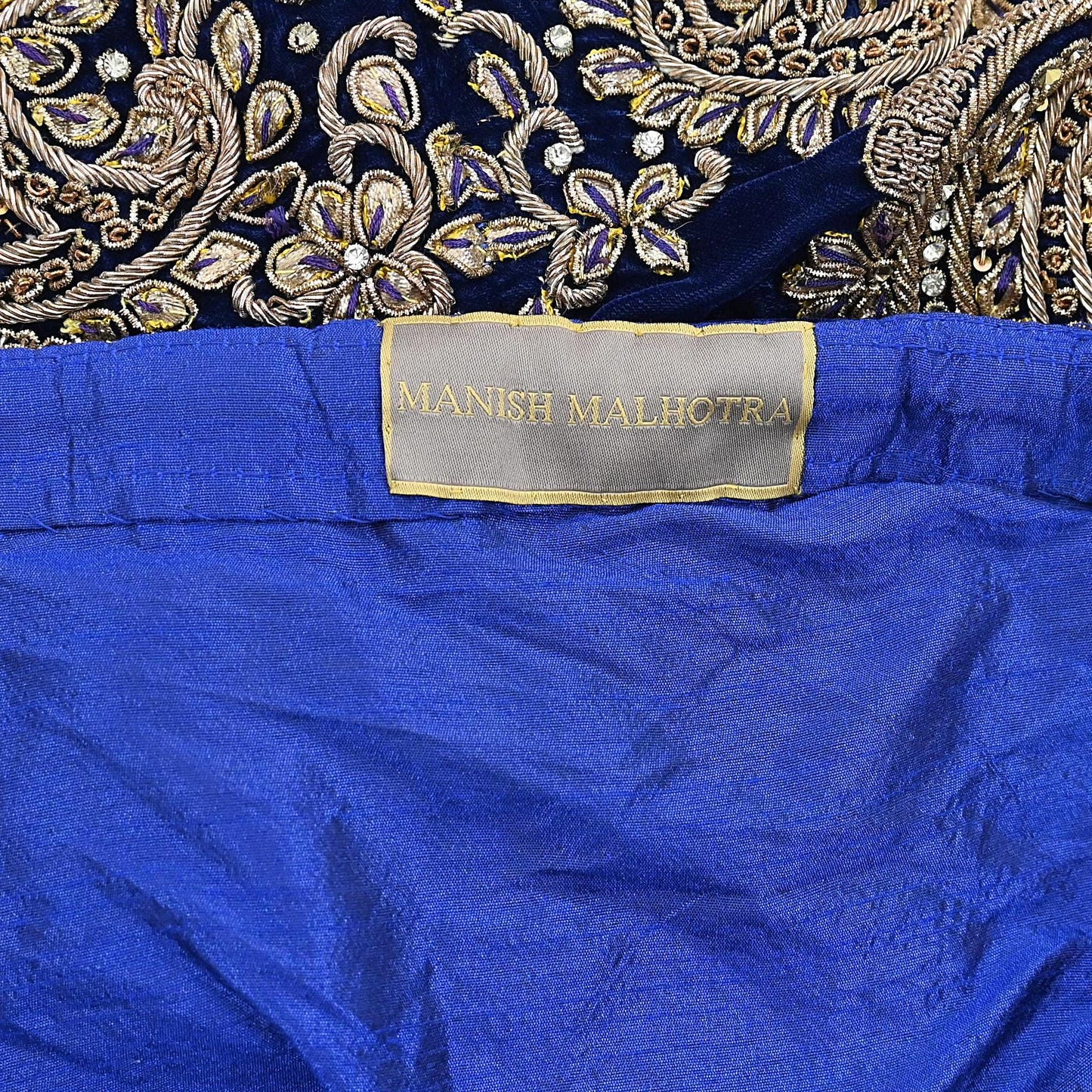 Manish Malhotra Blue Velvet Lehenga Skirt Heavy Zardozi Dabka Embroidery Indian Bridal Wear, Designer Couture Wedding Outfit