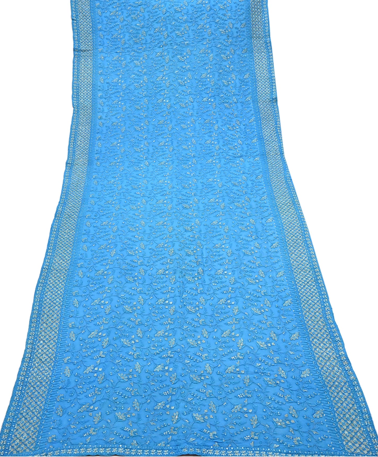 Indian Vintage Dupatta Blue Pure Georgette silk Long Stole Embroidered Scarves Veil Wrap Hijab