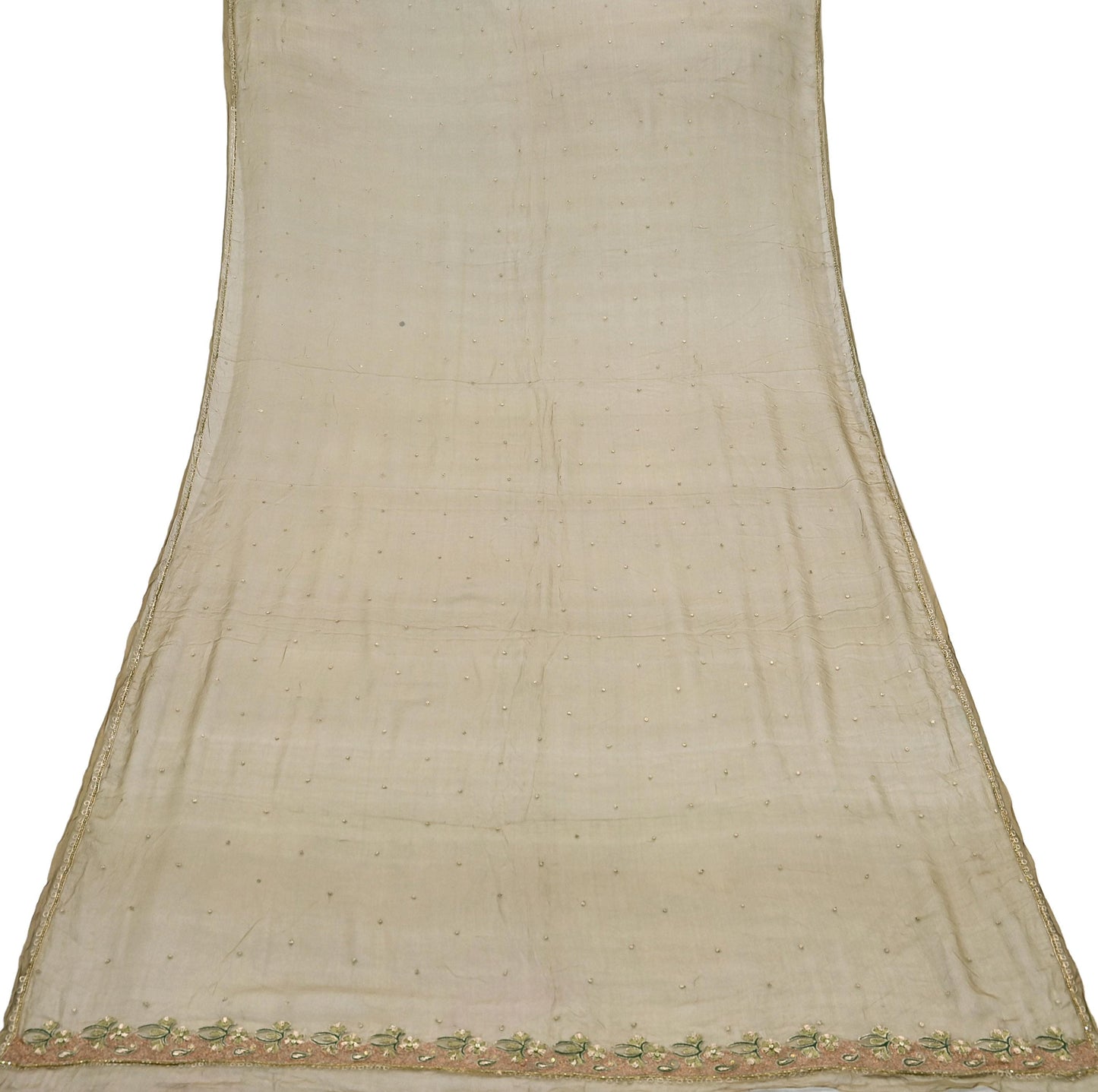 Indian Vintage Green Dupatta Pure Chiffon silk Long Stole Hand Embroidered Scarves Floral Design Stole Veil Wrap Zari Zardozi