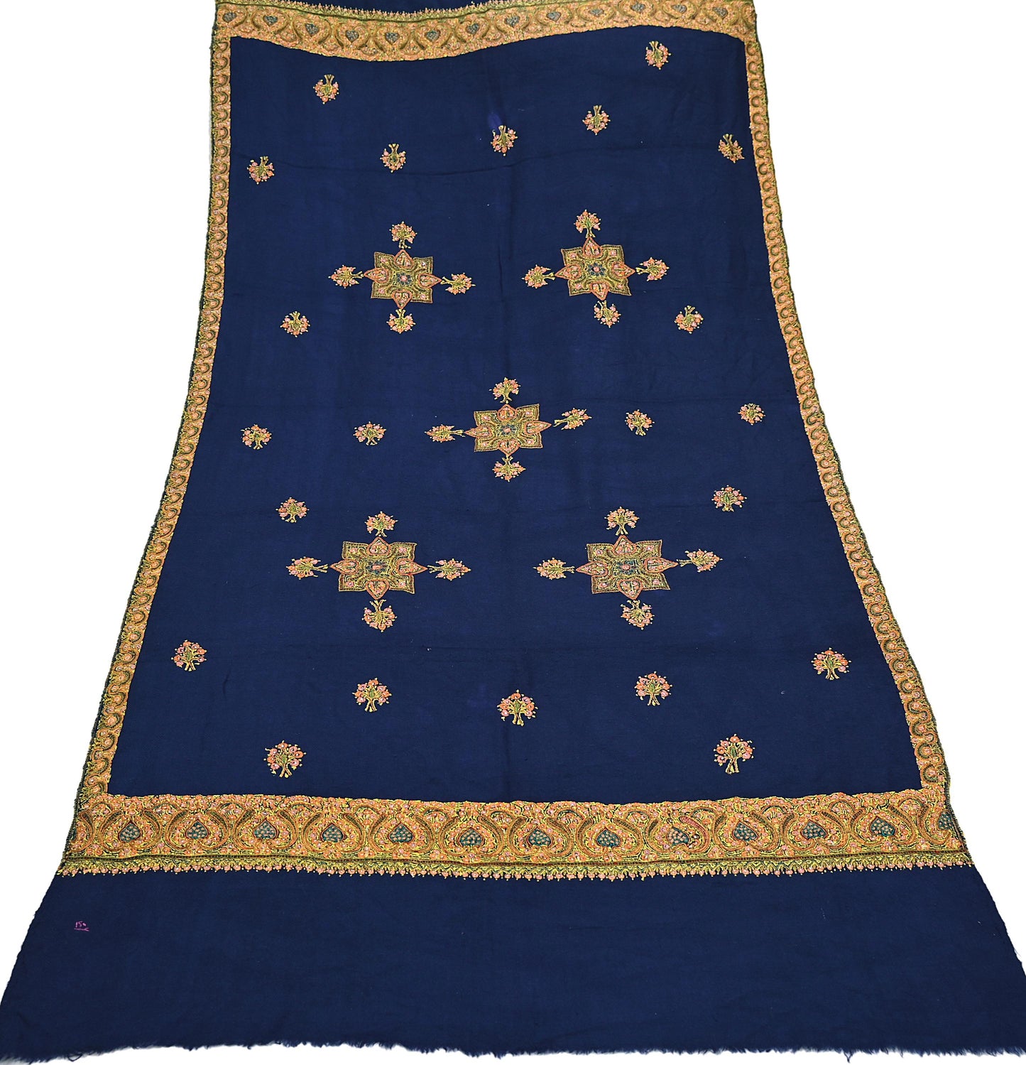 Indian Vintage Blue Shawl Pure Woolen Handmade Suzani Long Throw Stole Warm Design Soft Soft Cozy