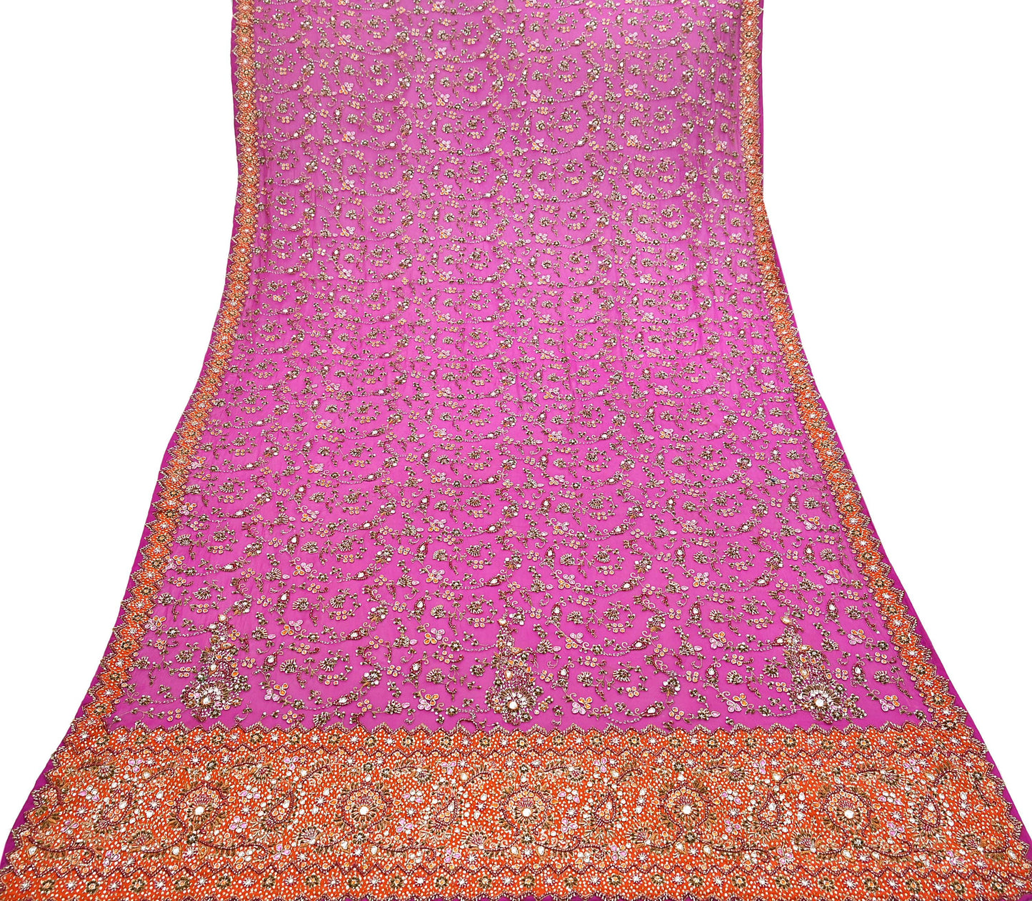 Indian Vintage Heavy Purple Bridal Dupatta Pure Georgette Silk Hand Embroidered Zardozi, Dabka, Zari Work Party Wear Long Stole