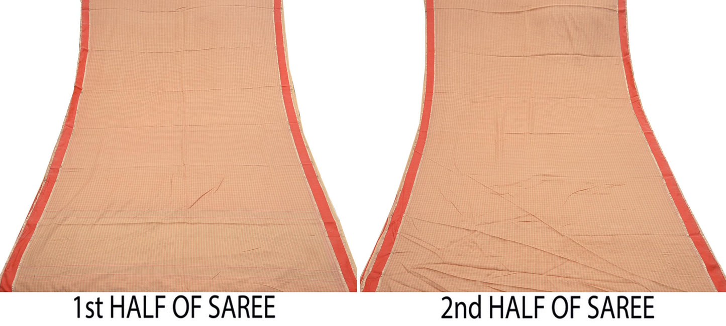 Indian Vintage Sari Beige Mysore Silk Woven Saree with Zari Border 5 Yards Soft Craft Fabric Upcycle, Quilting, Dressmaking