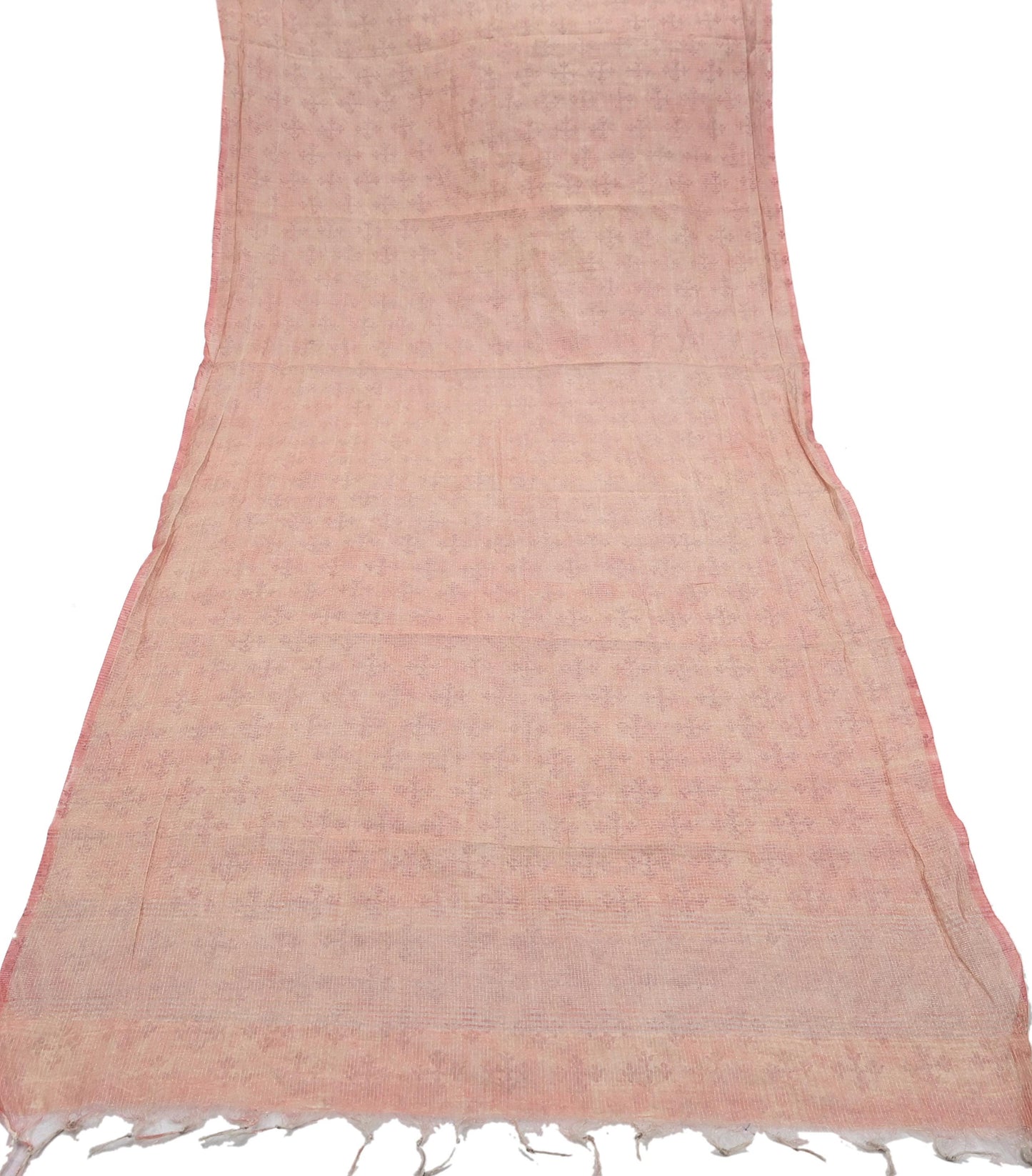 Indian Vintage Dupatta Peach Organza Long Stole Woven Scarves Veil Zari Soft Stripes Design