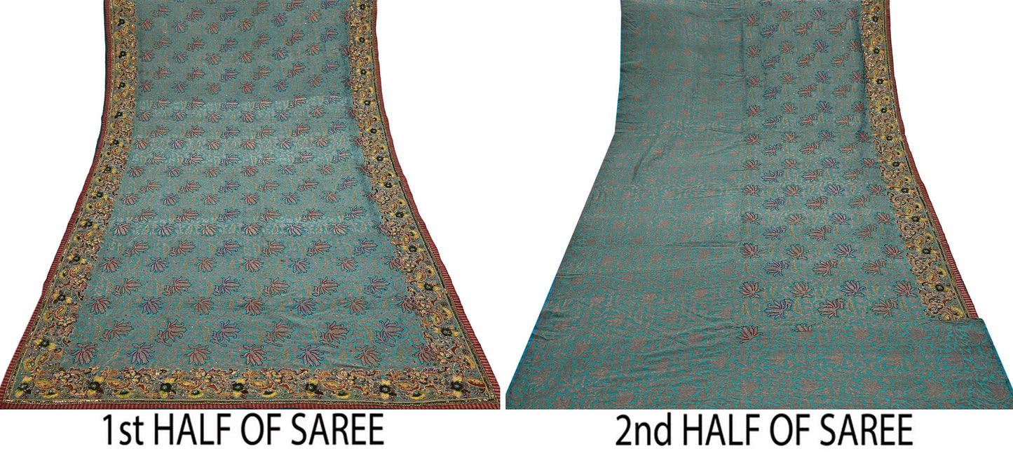 Pre-owned Green Pure Silk Brocade Saree, Handwoven Zardozi 5 yard Anamika Khanna Designer Wedding Saree Indian Bridal Wear Party Sari