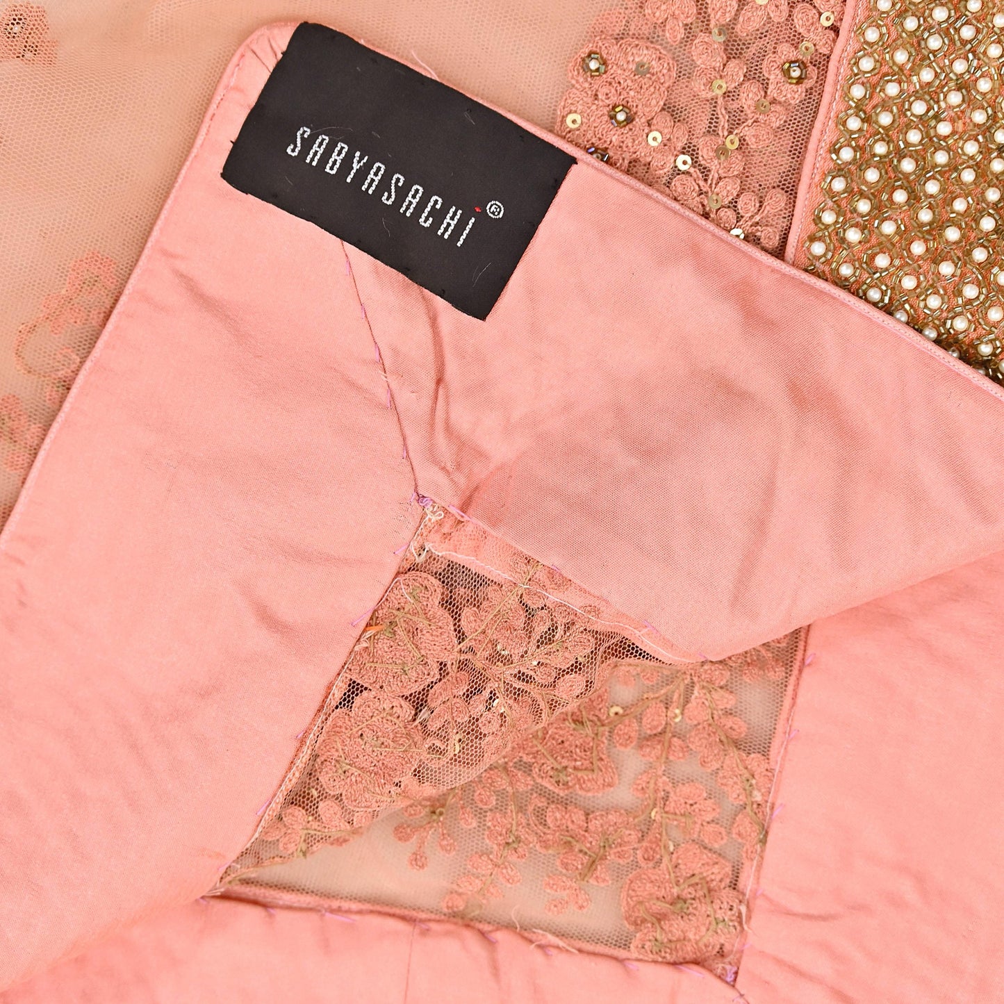 Indian Vintage Heavy Wedding Dupatta Peach Net Long Stole Hand Embroidered By Designer Sabyasachi Scarves Zardozi Bridal Veil