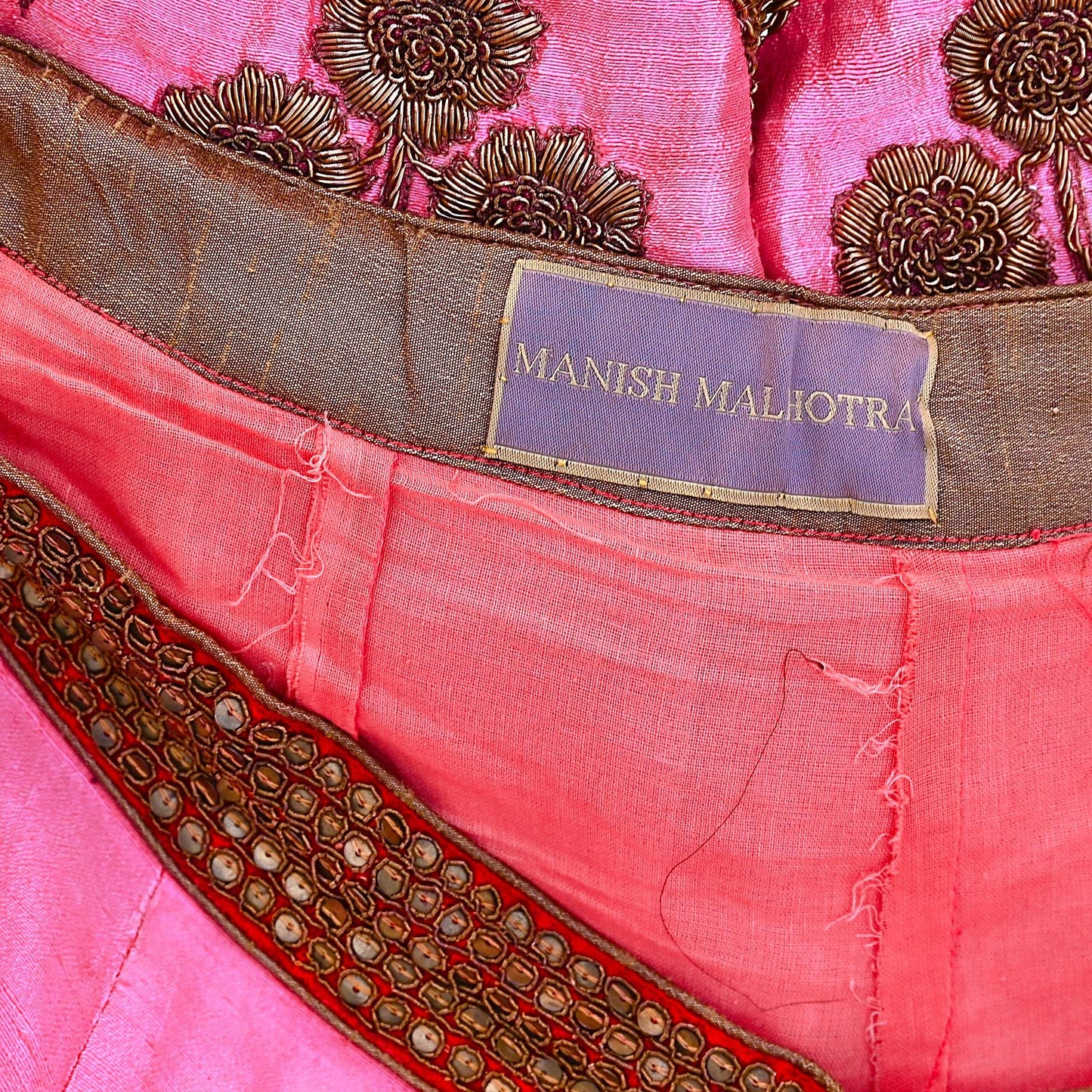Indian Vintage Heavy Pink Raw Silk Hand Embroidered Lehenga/Skirt By Designer Sabyasachi Bridal Wear Dabka/ Zardozi