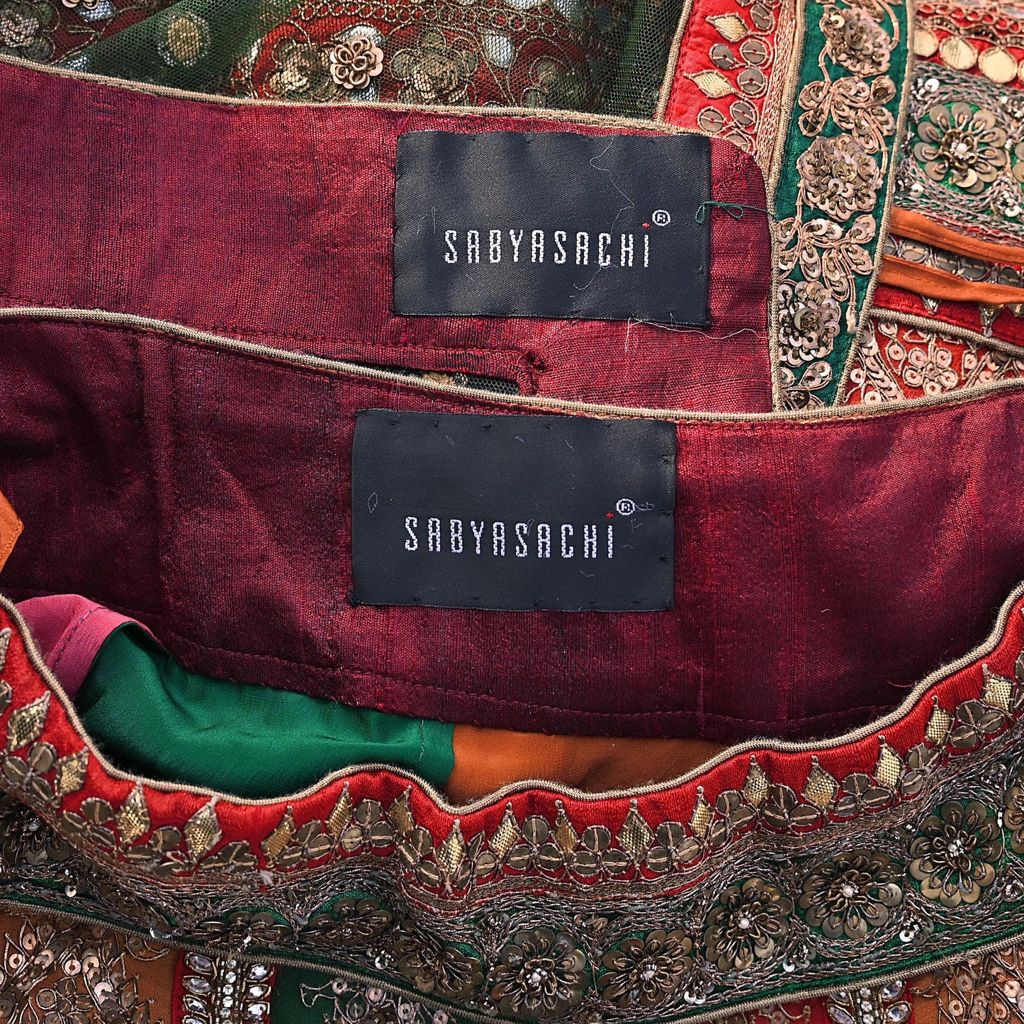 Indian New Heavy Multi & Green Pure Georgette Silk/Net Hand Embroidered Lehenga 2pcs Set By Designer Sabyasachi Bridal Wear