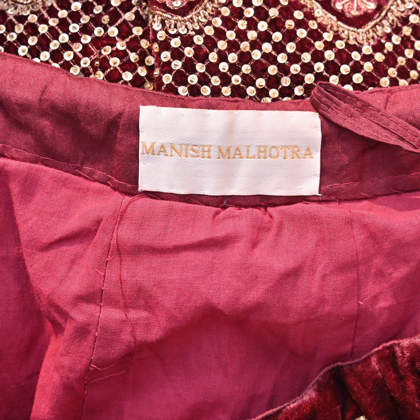 Manish Malhotra maroon Velvet Lehenga Skirt Heavy Zardozi Dabka Embroidery Indian Bridal Wear, Designer Couture Wedding Outfit