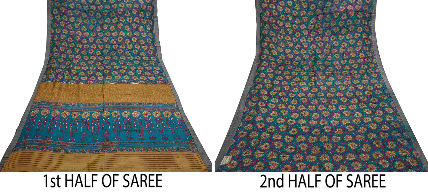 Vintage Green Wool Saree Indian Pure Wool Floral Woven Fabric 5 Yard Soft Warm Winter Textile for Dressmaking & Sewing Crafts