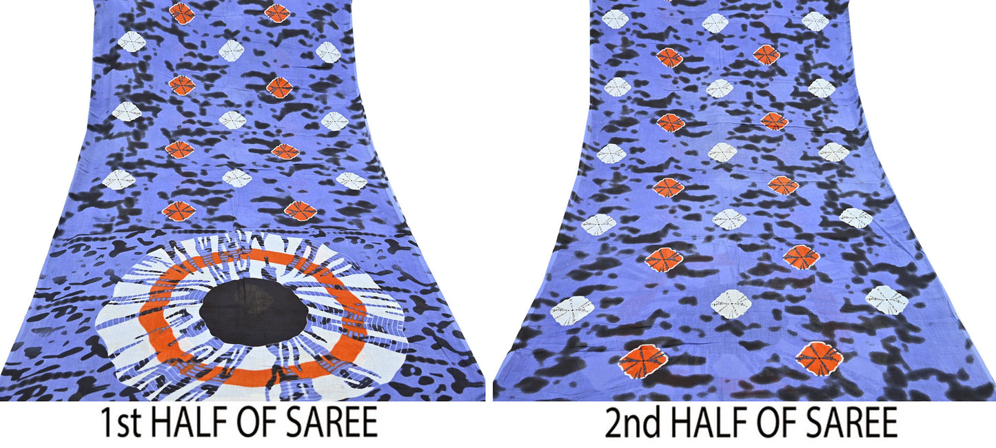 Indian Vintage Sari Purple & Black Pure Cotton Bandhani Printed Sarees Fabric 5yd Sewing Craft Fabric DressMaking Soft