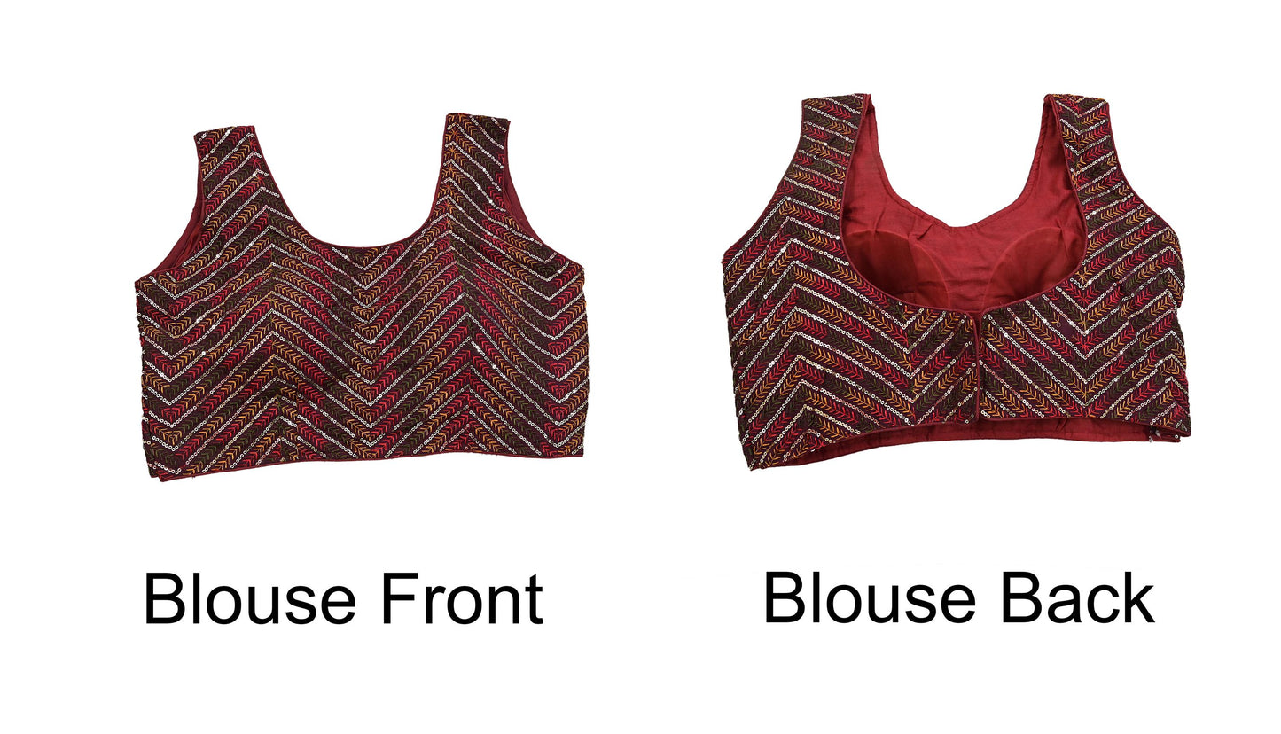 Indian New Maroon Georgette Embroidered sleeveless Padded Blouse/Top/Crop Party wear Bollywood Blouse