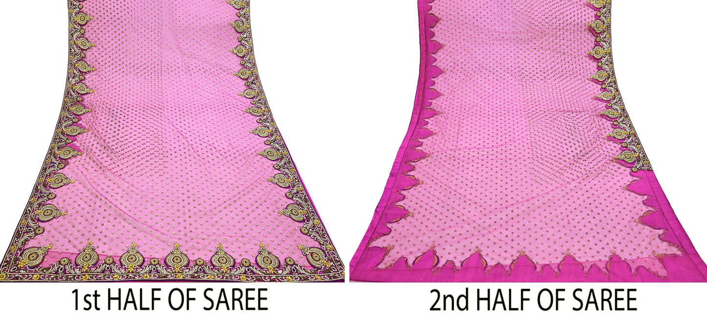 Indian Pre-owned Sari purple Net/Mesh Hand Embroidered Anamika Khanna Designer Sarees Ethnic 6Yd Sewing Zardozi/Dabka Zari Wedding Sarees