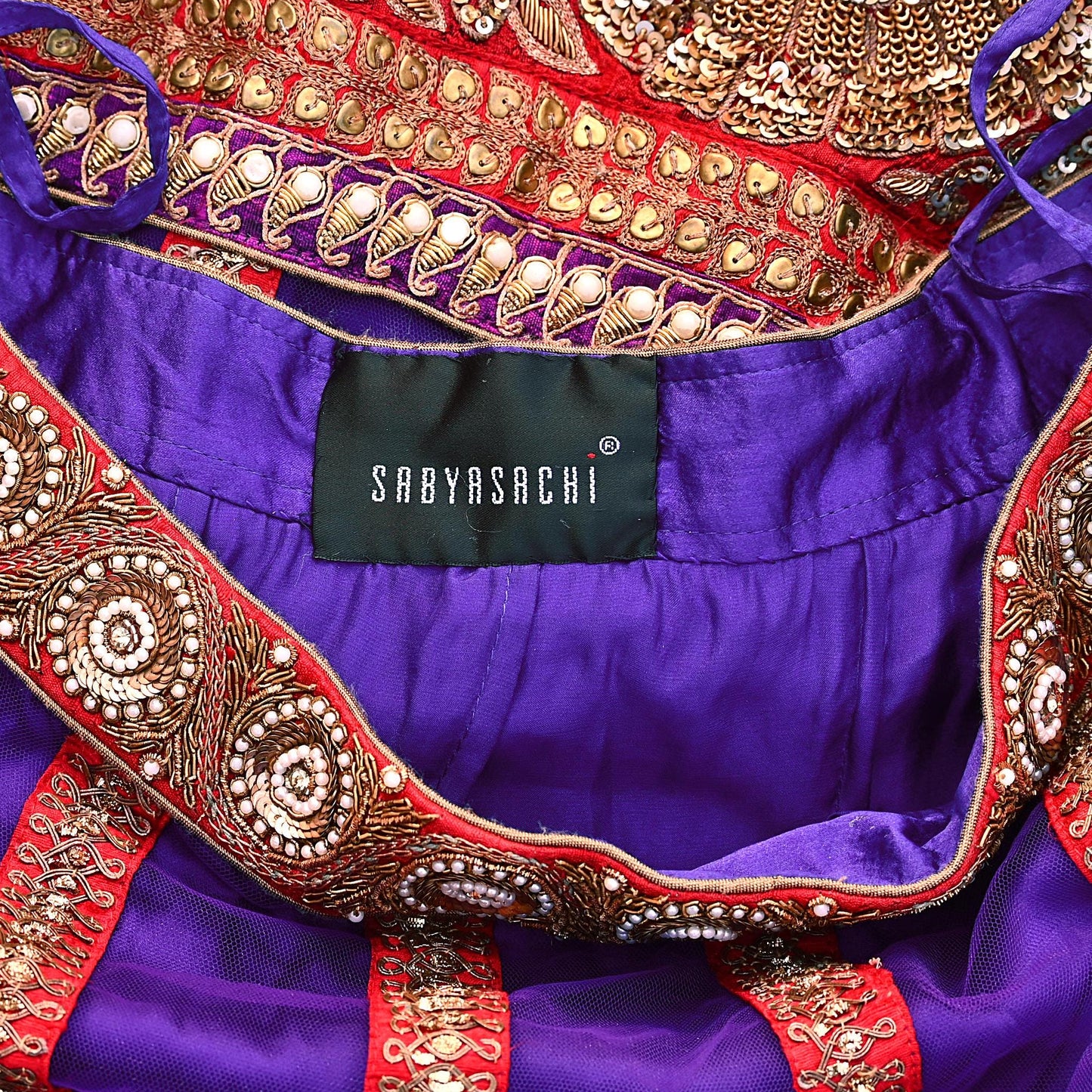 Indian New Heavy Purple & Maroon Colored Mesh/Net Hand Embroidered Lehenga Skirt By Designer Sabyasachi Bridal Wear
