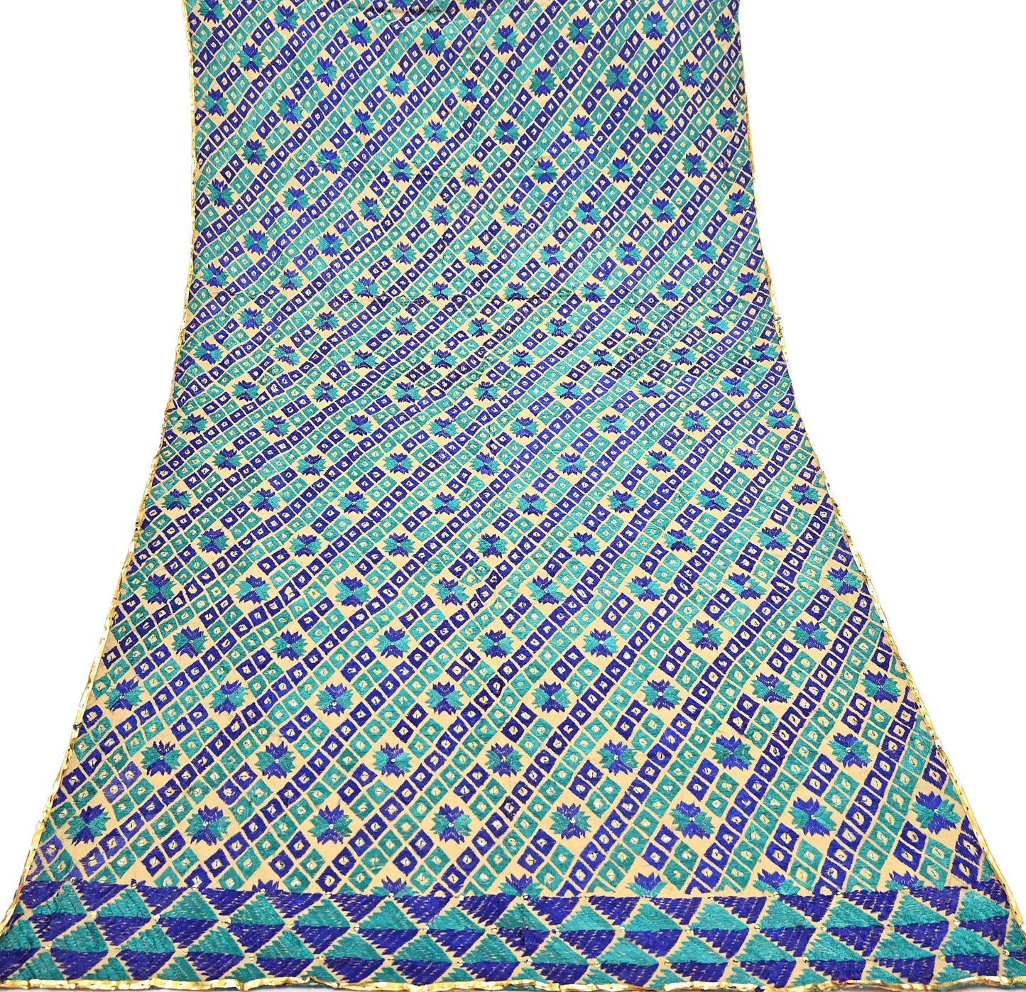 Indian Vintage Beige Heavy Wedding Dupatta Long Stole Pure Cotton Hand Embroidered Bagh Phulkari Stole Scarves