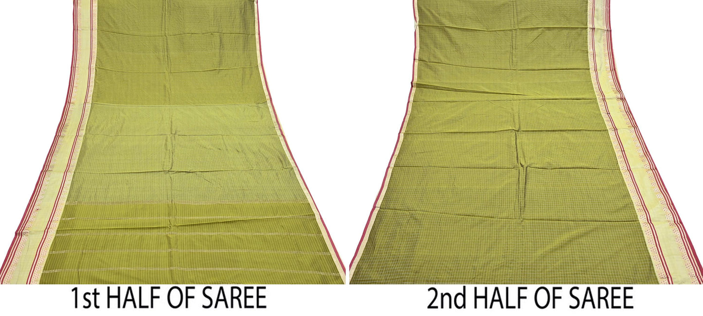 Indian Vintage Sari Green Mysore Silk Woven Sarees Craft Fabric 5Yd Ethnic South silk Dress Making Crafting Upcycle Quilting Zari Border