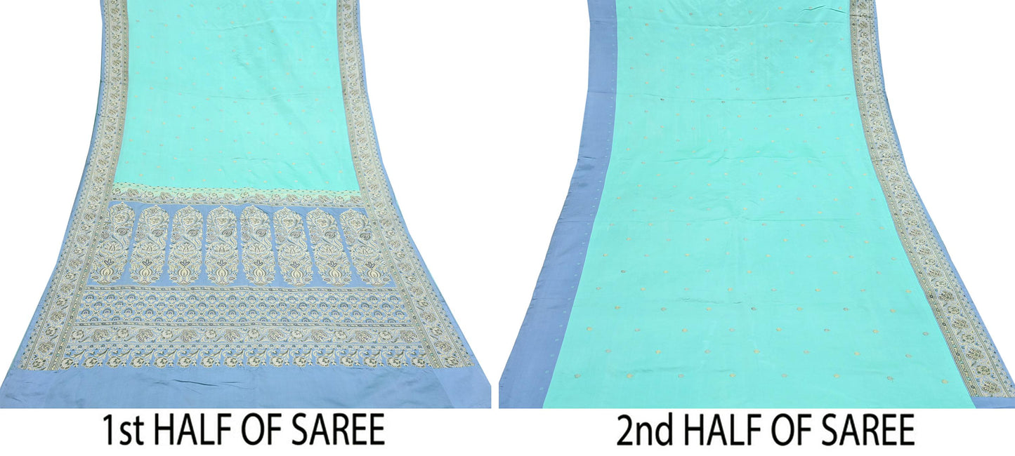 Indian Vintage Sari Heavy Pure Silk Woven Banarasi Brocade Saree Fabric 5Yd Ethnic Dress making Crafting Bollywood Dress Designing Zari
