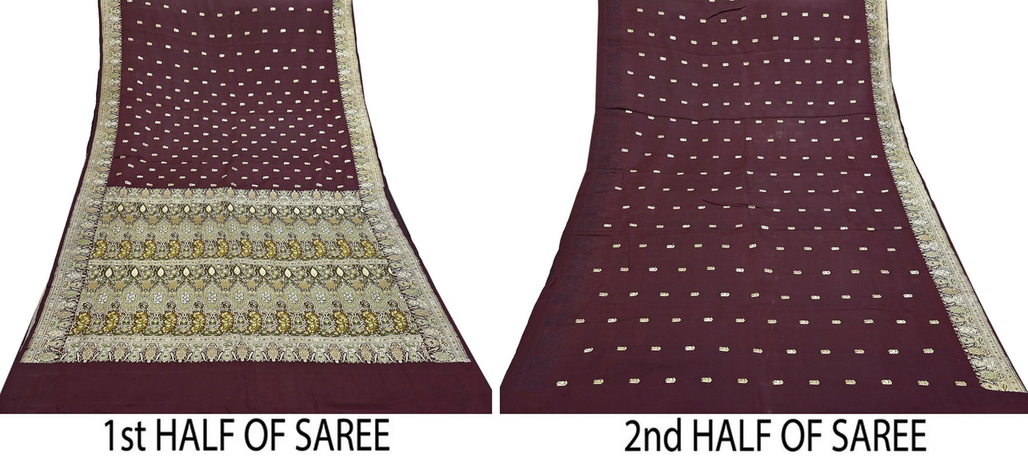 Indian Vintage Sari Heavy Wedding Pure Satin Silk Woven Banarasi Brocade Saree Zari 5Yd Dress Making Craft Fabric Upcycle Crafting