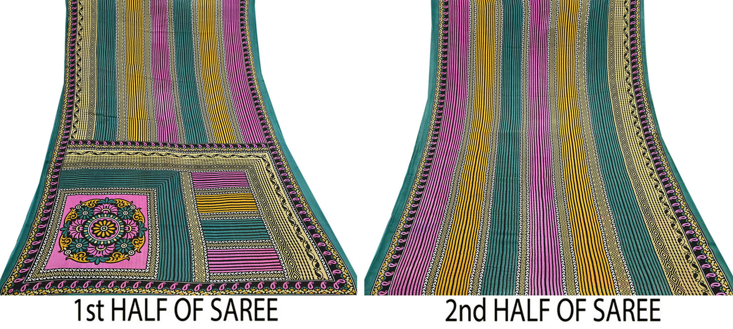 Indian Vintage Multi Saree Printed 100% Pure Cotton Sari Craft Fabric Soft 5Yd Sewing Sarong Wrap Boho Dress Making Quilting Crafting