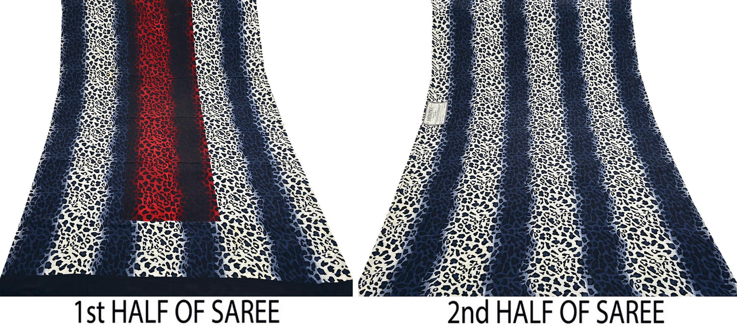 Indian Vintage Sari Multi Pure Crepe Silk leopard Print Saree 5yard Sewing Floral Craft Fabric Wrap Dress Making Crafting Quilting satyapaul