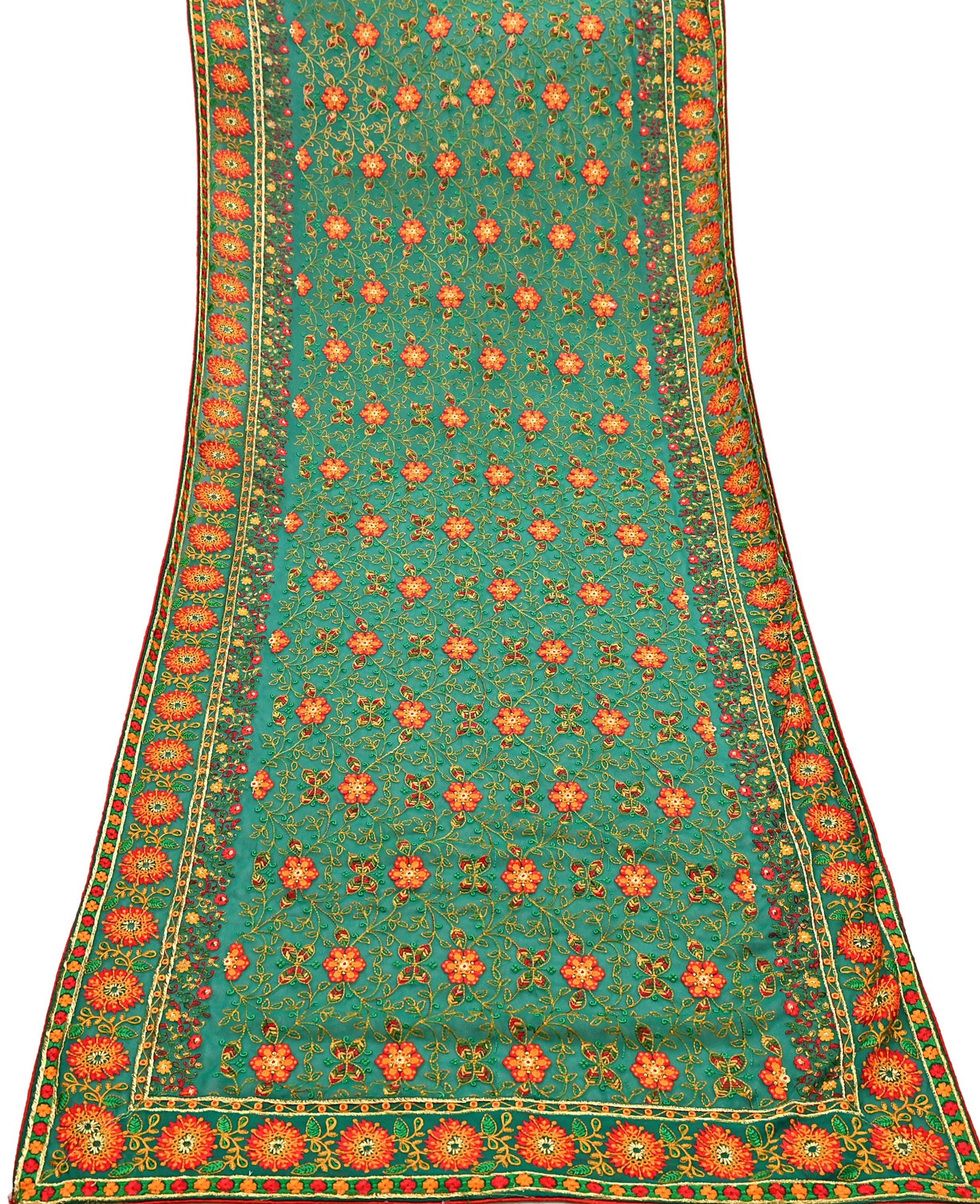 Indian Vintage Dupatta Green Pure Georgette silk Long Stole Embroidered Scarves Stole Veil Wrap
