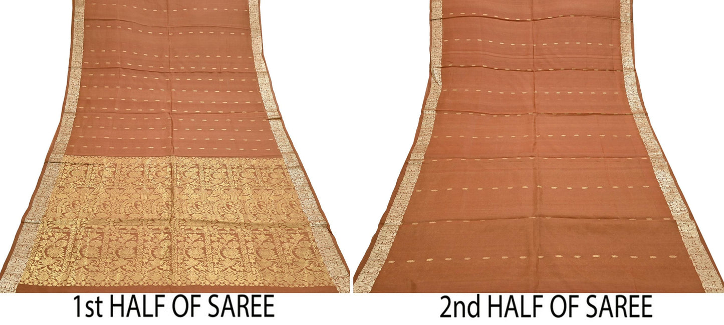 Indian Vintage Sari Rusty 100% Pure Silk Hand Woven Sarees Craft Fabric 5Yd Ethnic Sewing Dress making Crafting Quilting Upcycle