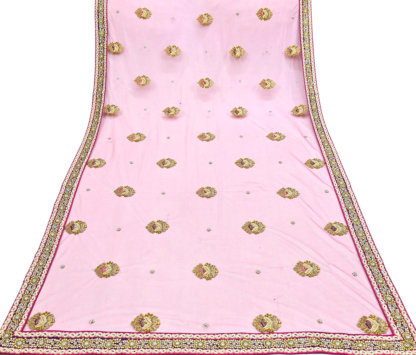 Indian Vintage Heavy Wedding pink Net/Mesh/ Velvet Hand Embroidered Dupatta Designer By Manish Malhotra Bridal Wear Zardozi Veil Hijab