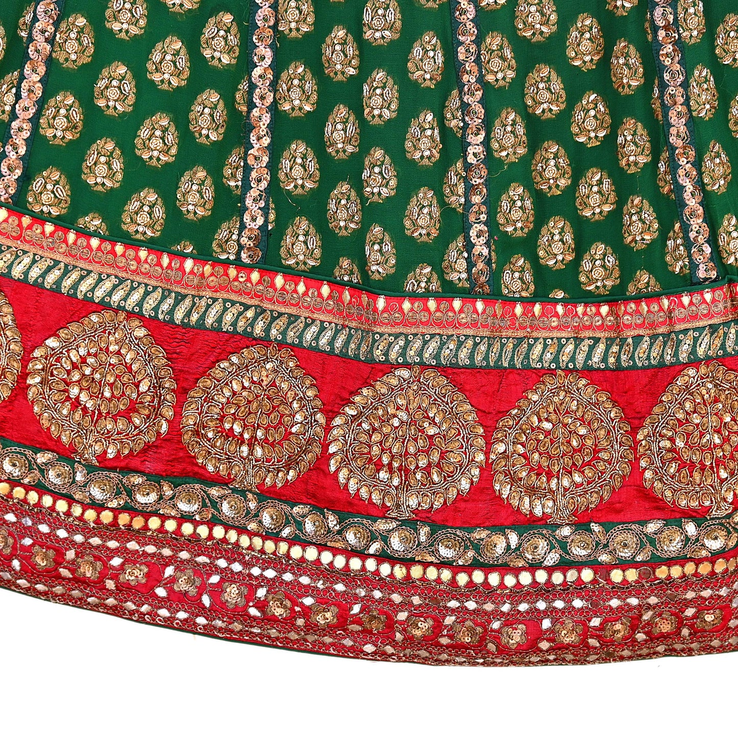Indian Heavy Red & Green Pure Georgette Silk/Net Hand Embroidered Lehenga 2pcs Set By Designer Sabyasachi Bridal Wear