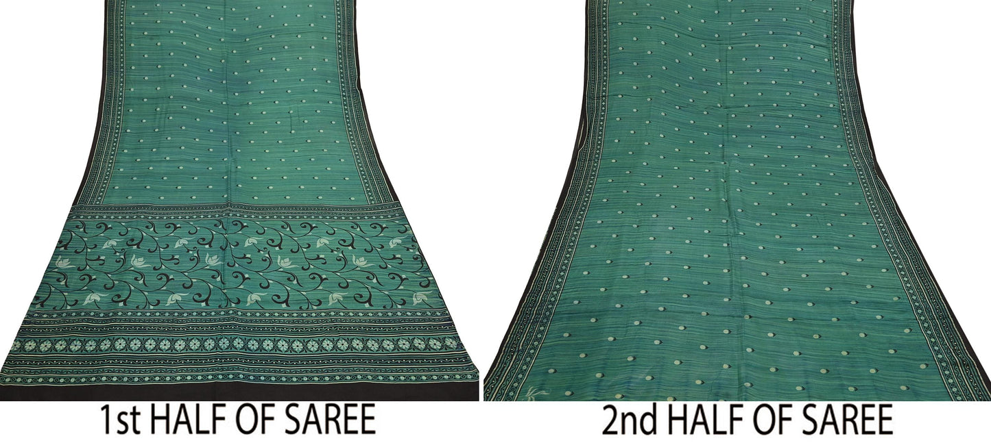 Indian Vintage Sari Green & Purple 100% Pure Silk Printed Sarees 5yd Craft Fabric Sewing Soft Dress Making Floral Quilting Crafting Upcycle