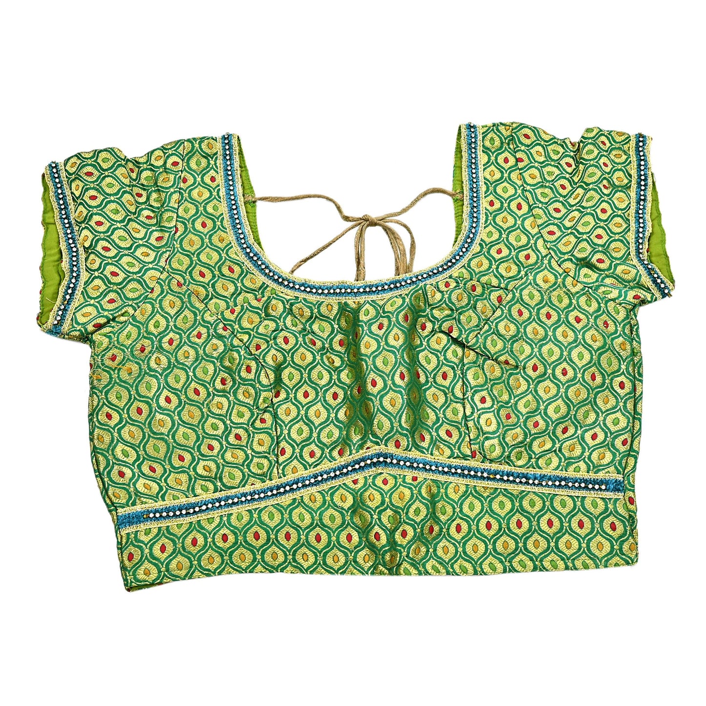 Indian Green Pure silk Woven Brocade Blouse/Top/Crop M Size Party wear Bollywood