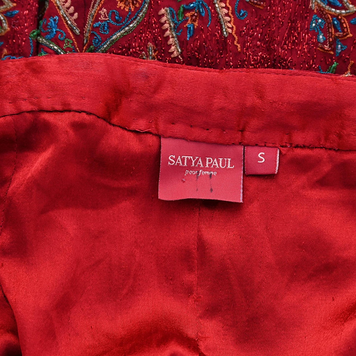 ndian Vintage Red Pure Crepe Silk Lehenga Set Satya Paul Hand Embroidered Skirt Wedding Outfit