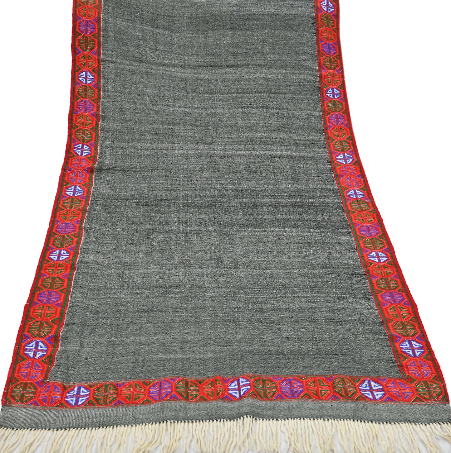 Vintage Black & Ivory Pure Woolen Naga Handwoven Shawl work Long Throw Stole Warm Stole Warm Fringes
