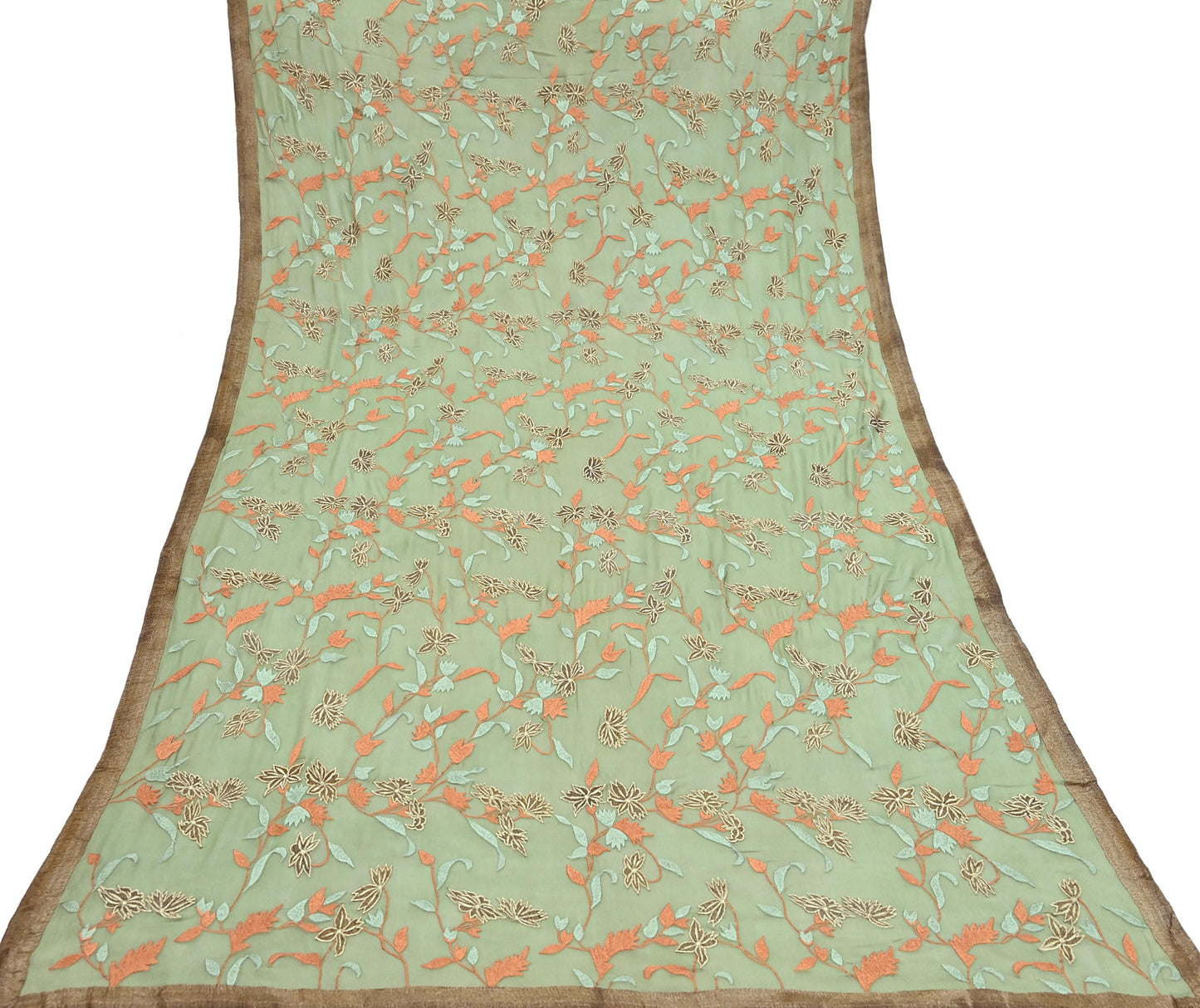 Indian Vintage Dupatta Green Pure Georgette silk Long Stole Embroidered Scarves Stole Veil Wrap