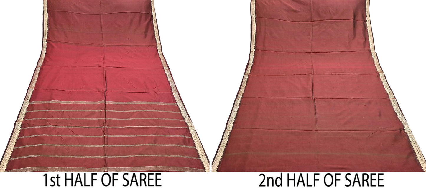 Indian Vintage Sari Maroon Mysore Silk Woven Sarees Craft Fabric 5Yd Ethnic South silk Dress Making Crafting Upcycle Quilting Zari Border