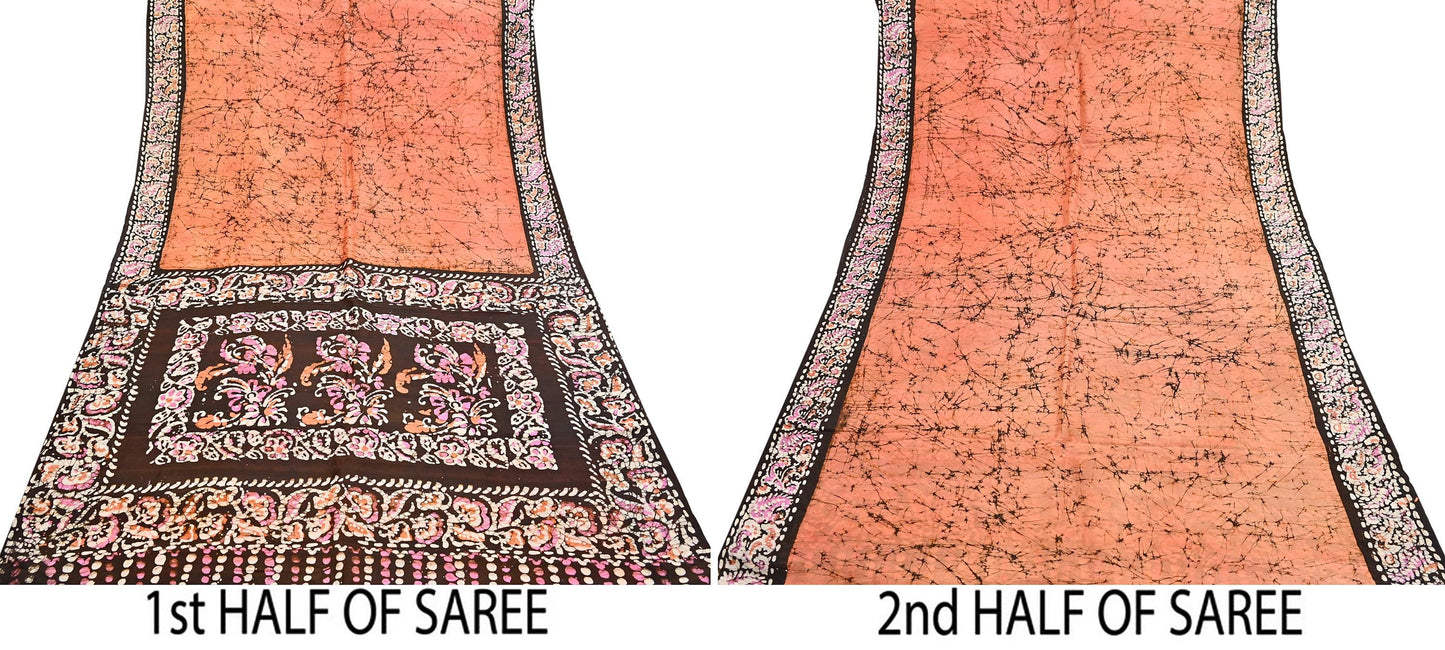 Indian Vintage Sarees Batik Printed 100% Pure Silk Sari Craft Fabric 6Yd Soft Sewing Sarong Wrap Boho Dress Making For Crafting Quilting