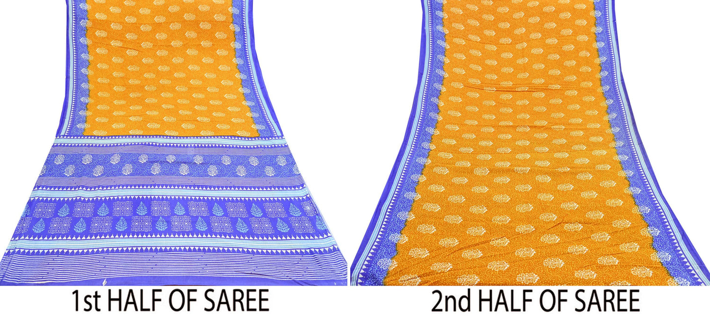 Indian Vintage Saree Printed 100% Pure Cotton Sari Craft Fabric 5Yd Soft Sewing Sarong Wrap Dress Making Quilting Crafting