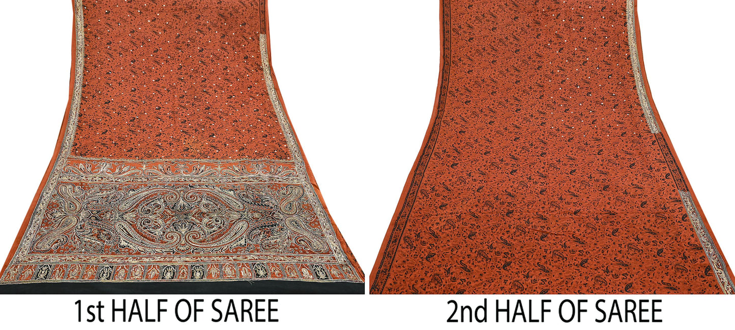 Indian Pre-Owned Sari Black Pure Crepe Silk Pre-owned Hand Embroidered Ritu Kumar Designer Sarees Fabric 5Yd Ethnic Bollywood Party sari