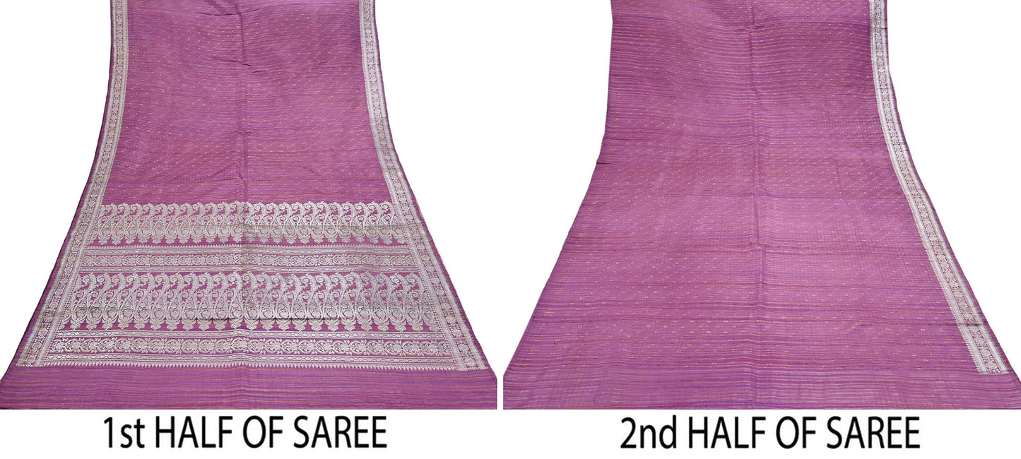 Indian Vintage Purple & Multi Heavy Saree Pure Satin Silk Woven Brocade Banarasi Sari Fabric Zari Ethnic 5Yd Bridal Wedding Banarasi sari