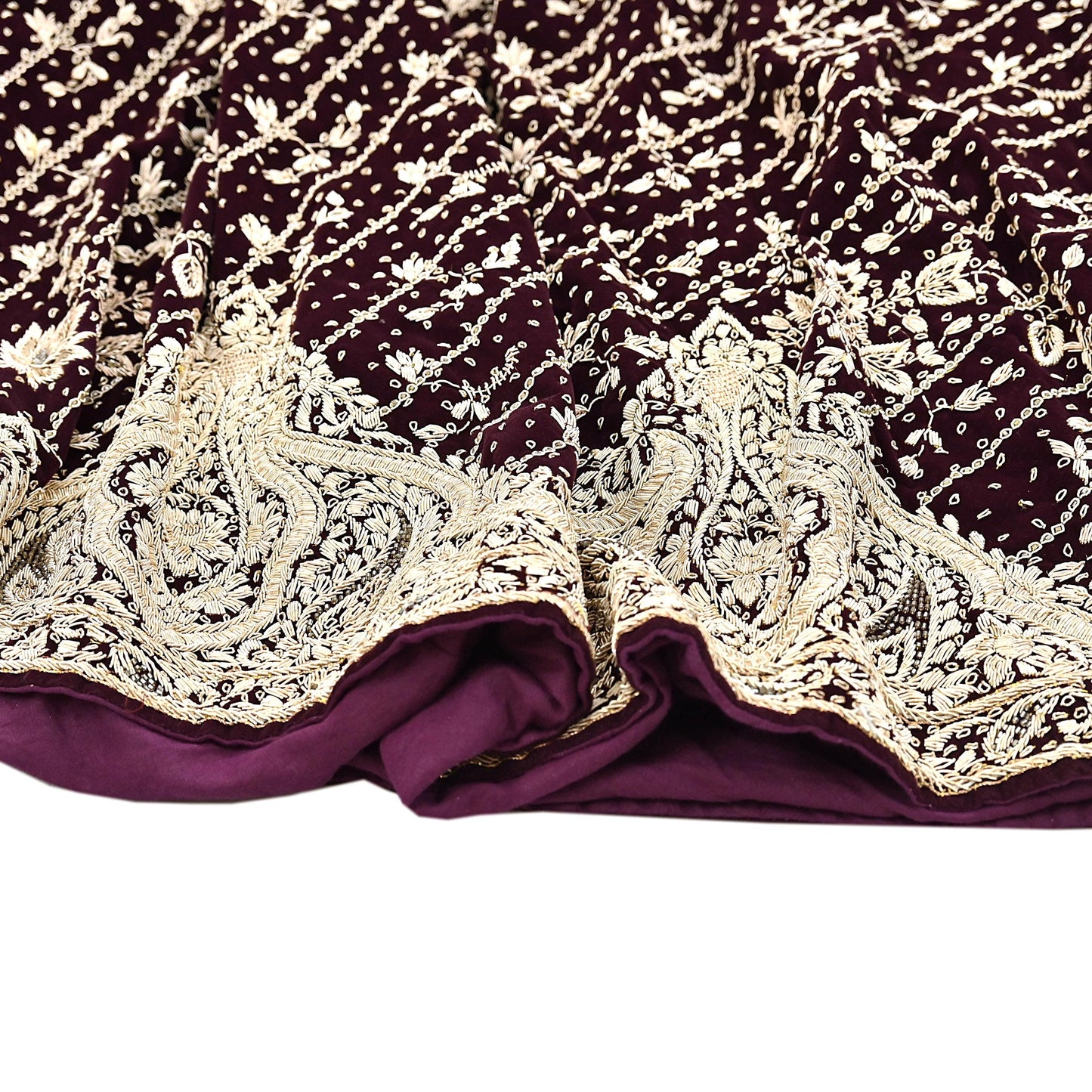 Indian Heavy Maroon Velvet Hand Embroidered Lehenga/Skirt Bridal Wear Zardozi/ Dabka Bollywood skirt Party wear