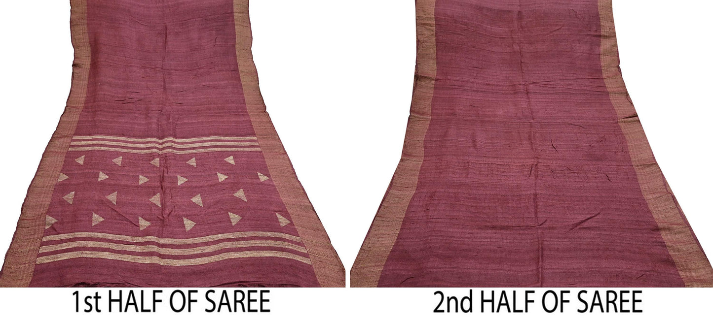 Indian Vintage Heavy Sari Maroon Pure Khadi Silk Handloom Saree Craft Fabric 6yd Ethnic Wear Dress making For Crafting Quilting