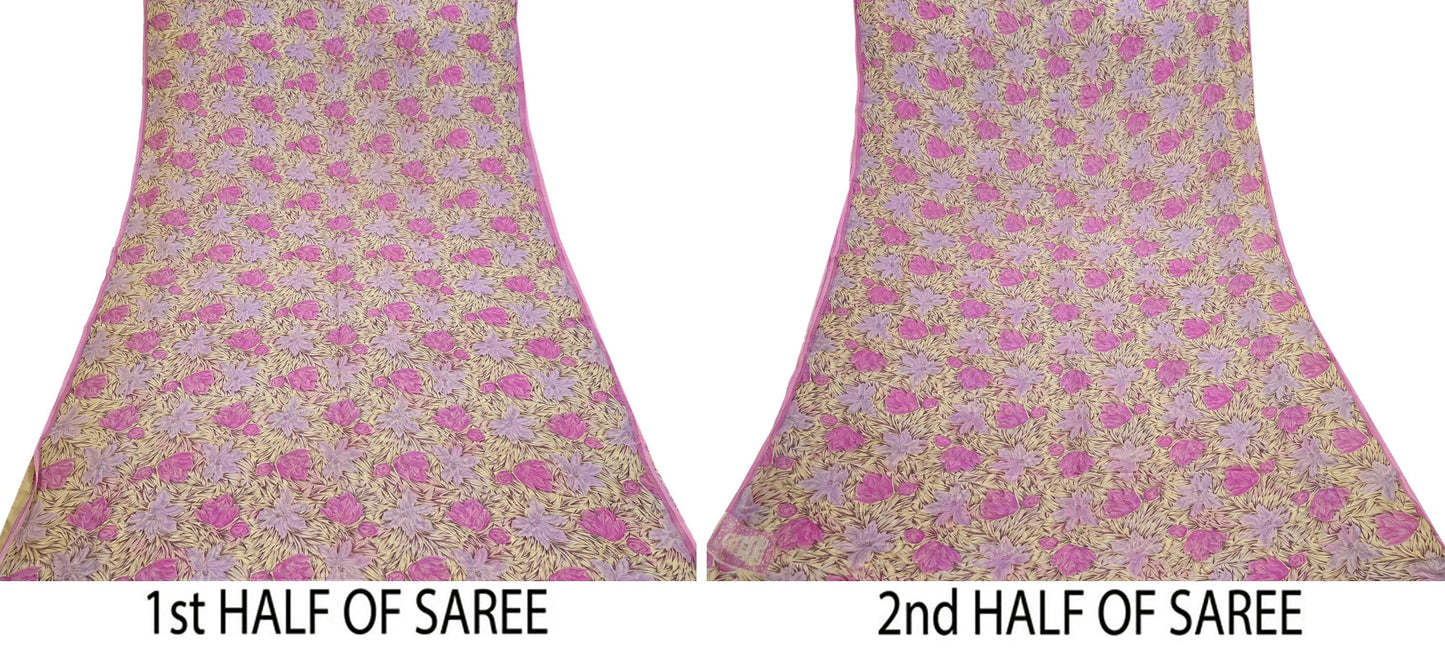 Indian Vintage Sari Pure Chiffon Silk Printed Sarees 5Yd Craft Fabric Sewing Soft Light Sari Dress Making Quilting For Crating