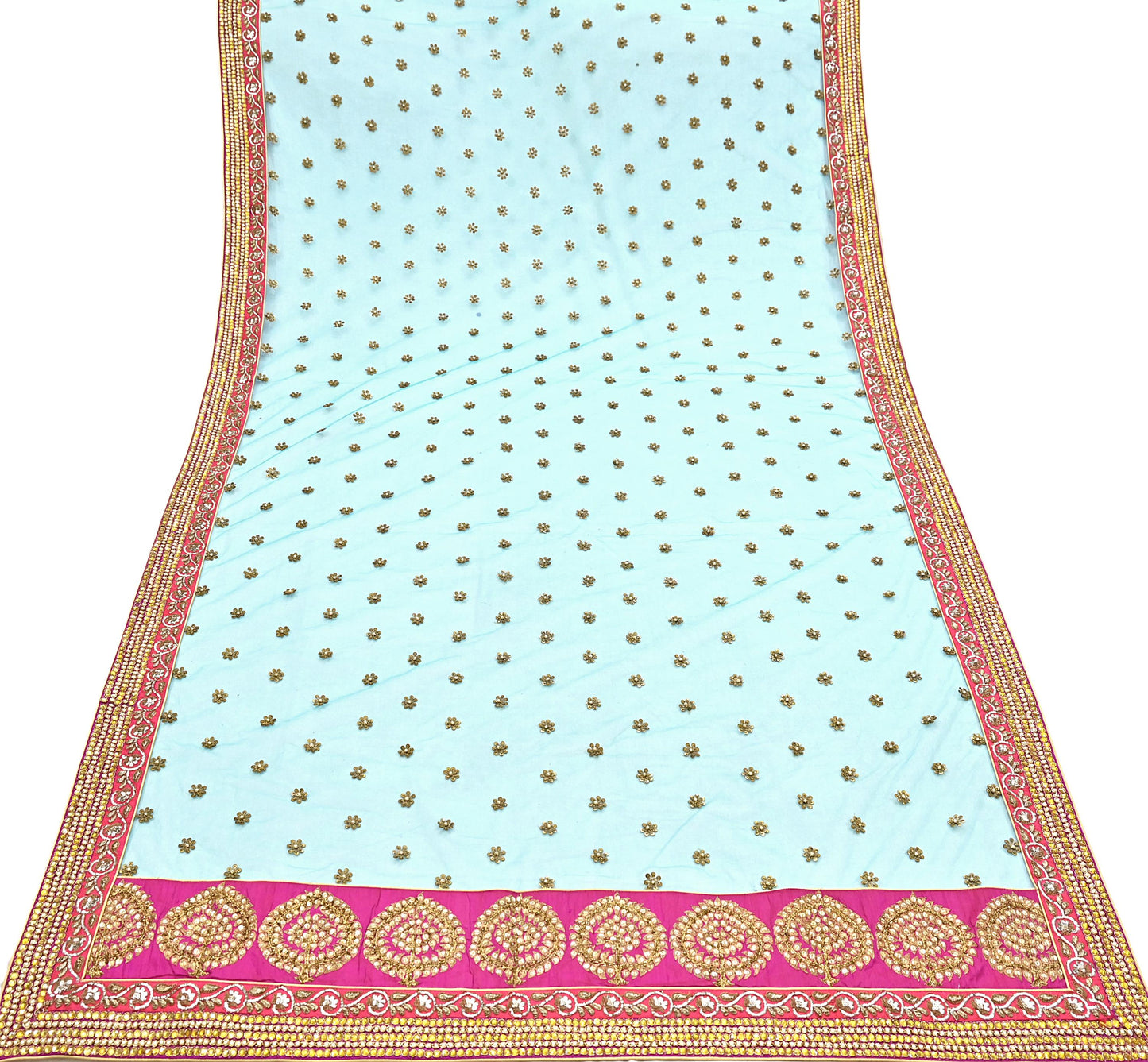 Indian Vintage Heavy Wedding Dupatta Blue Net Long Stole Hand Embroidered By Designer Sabyasachi Scarves Zardozi Bridal Veil