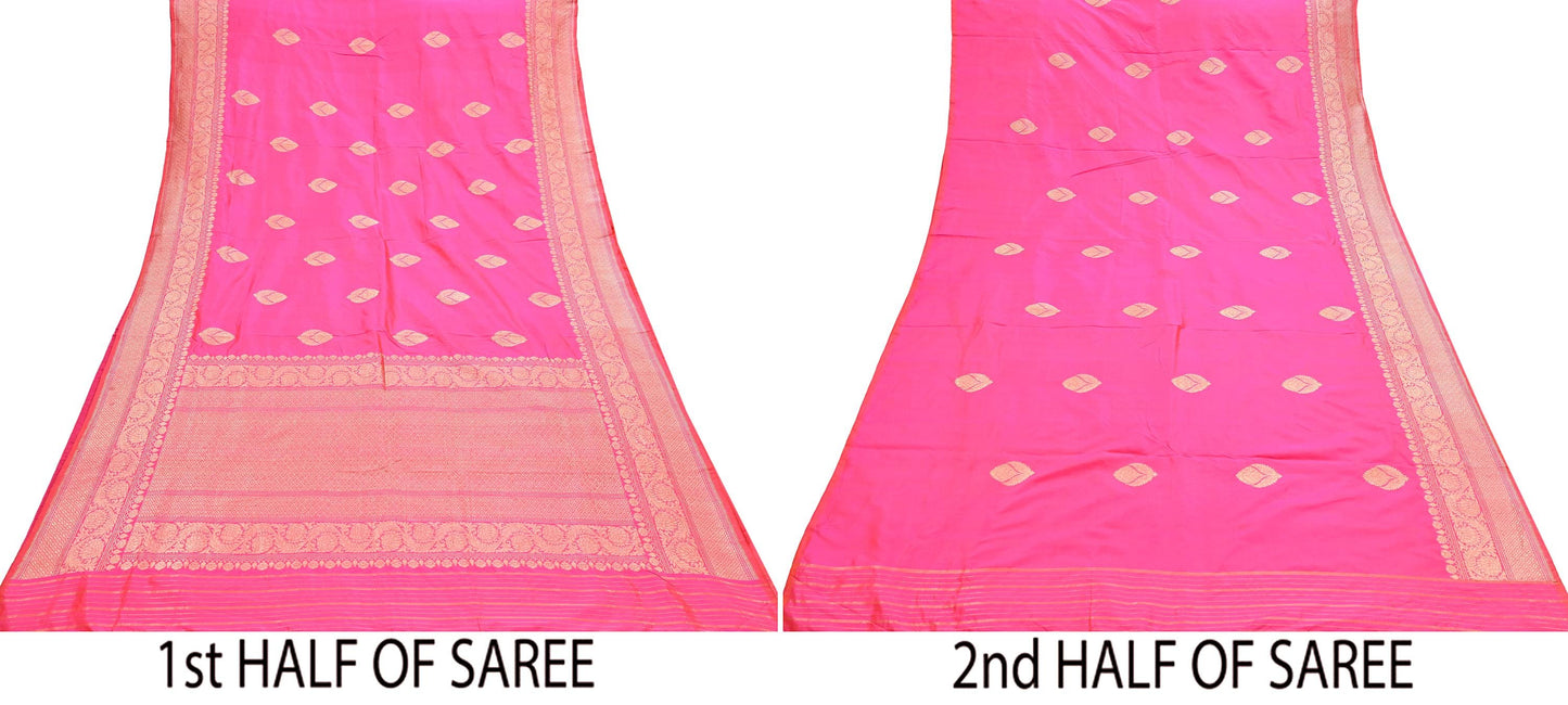 Indian Vintage Pink & Purple Sari Wedding Pure Silk Hand Woven Banarasi Sarees Zari 5Yd Ethnic Dress Making Crafting