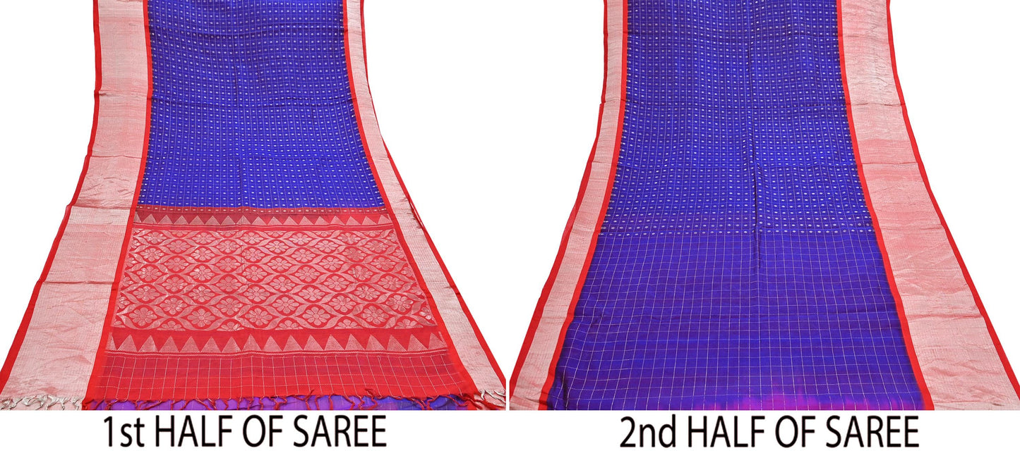 Indian Vintage Heavy Kanjivaram Saree 100% Pure Silk Sari Metallic Zari 5Yd Floral Crafting Dress making Ethnic Floral Fringes