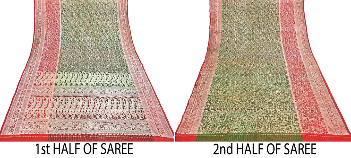 Indian Vintage Sari Heavy Pure Satin Silk Woven Banarasi Brocade Saree Zari 5Yd Ethnic Dress making Crafting Bollywood