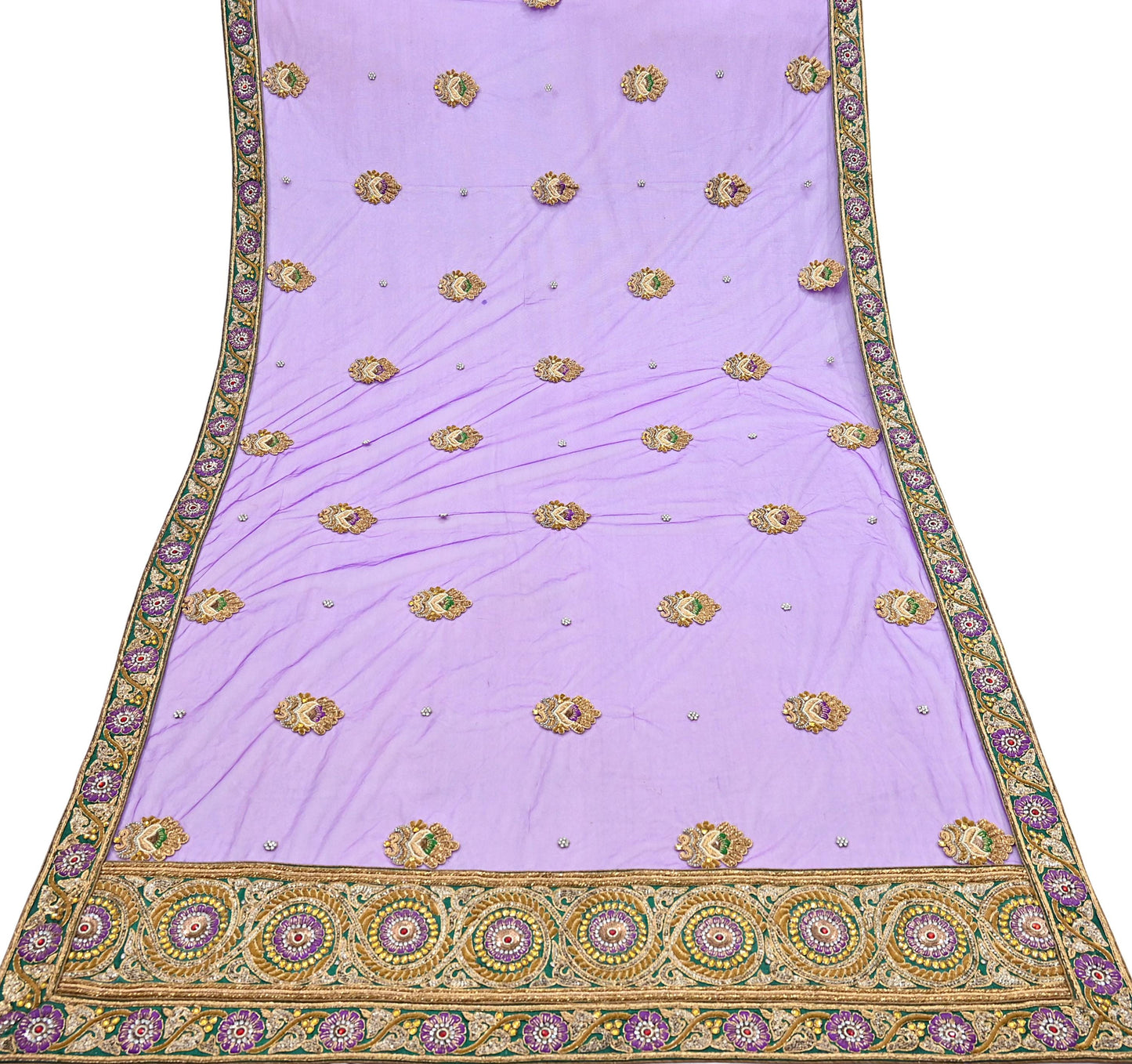 Indian Vintage Heavy Wedding Purple Dupatta Net Mesh Long Stole Hand Embroidered Scarves Golden Zardozi Dabka Zari Stole